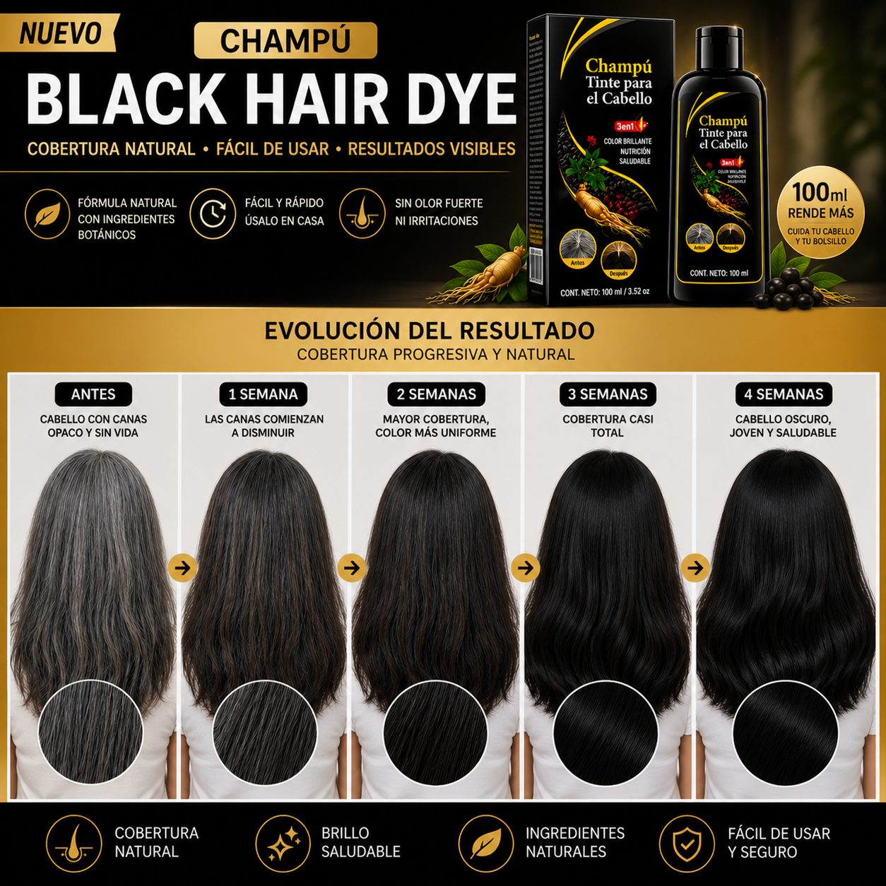 Champú Oscurecedor de Canas | Tinte Progresivo Natural 100ml